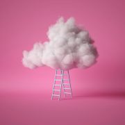 3d,Render,,White,Fluffy,Cloud,Above,The,Blue,Ladder,,Isolated